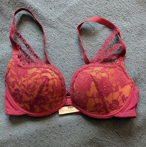 Adore Me Burgundy Lace Over Beige Underwire Bra